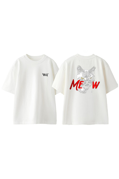 THEWERT The Angry Cat Meaw Design Back Printed Βαμβακερό λευκό μπλουζάκι Over...