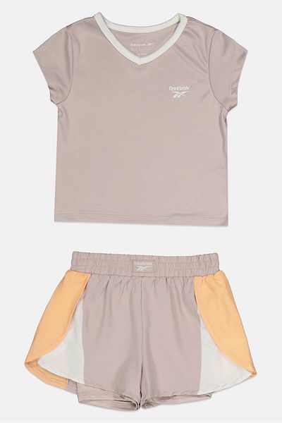 Reebok Kids Boy 2 Pieces Brand Logo T-Shirt and Shorts Set, Mauve
