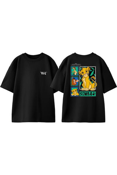 THEWERT The Lion King Simba Design Back Printed Cotton Black Oversize T-Shirt