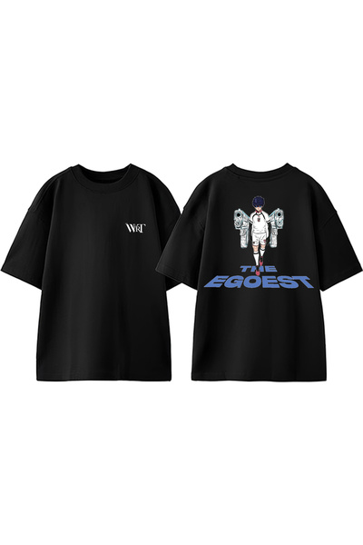 THEWERT Tricou negru oversize din bumbac cu imprimeu pe spate The Egoest Design