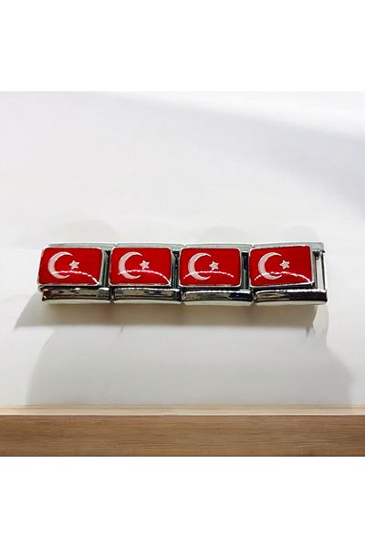 MeSin Store Turkish Flag Charm Steel Italian Bracelet with Attachment