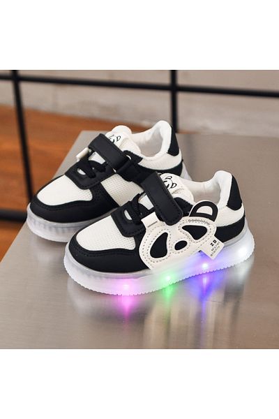 Superbaby Adidasi albi cu negru cu luminite - Panda