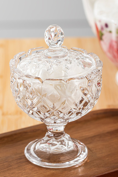 iselahome Kristal Ayaklı Cam Şekerlik - Sunumluk - Lokumluk 14 cm