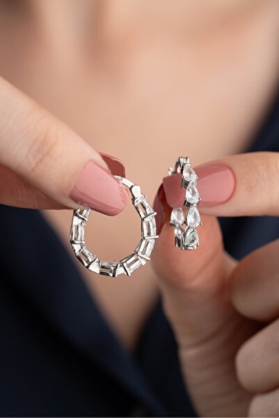 Silvano Jewelry 925 Ayar Gümüş Taşlı Halka Taşlı Küpe