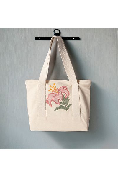 SWITA Punch Embroidered Patterned Linen Shoulder Bag, Beach Bag, Handbag 100% Cotton 36X29 cm