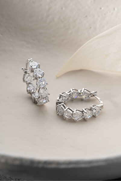 Silvano Jewelry 925 Ayar Gümüş Taşlı Halka Küpe
