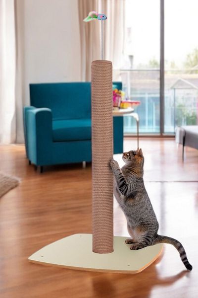 Patihomes Cat Scratching Post Cat Scratch 90cm + 20 cm 40X40 Mdf Base with Spring Toy