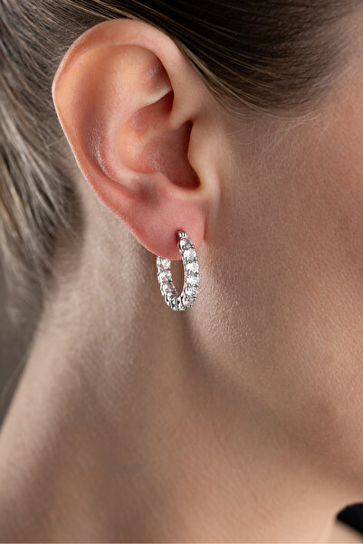 Silvano Jewelry 925 Ayar Gümüş Taşlı Halka Tamtur Küpe