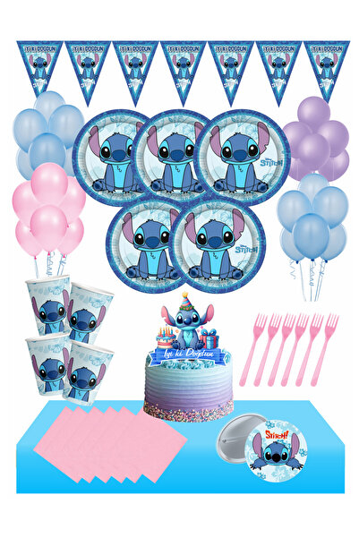 Masal Şekerleme Lilo & Stitch 16 Kişilik Doğum Günü Seti - Stich Pembe Tema|Rozet & Pasta Süsü Dahil