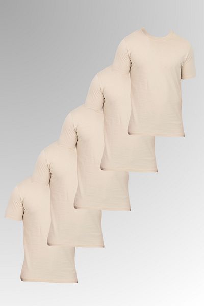 DAMGA JEANS Ανδρικό βαμβακερό μπλουζάκι με κοντό μανίκι στενό καλοκαιρινό πακέτο 5 βασικών κρέμας