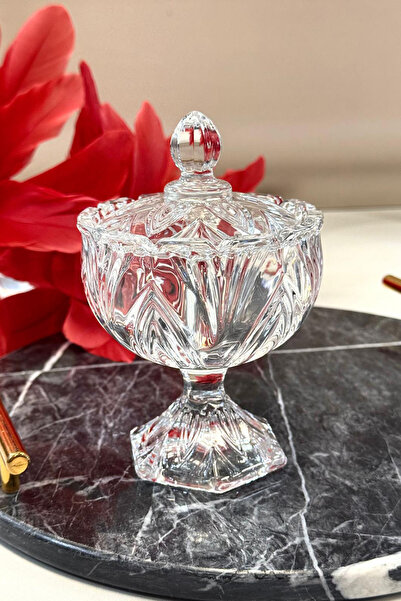 iselahome Elmas Ayaklı Cam Şekerlik - Sunumluk - Lokumluk 14 cm