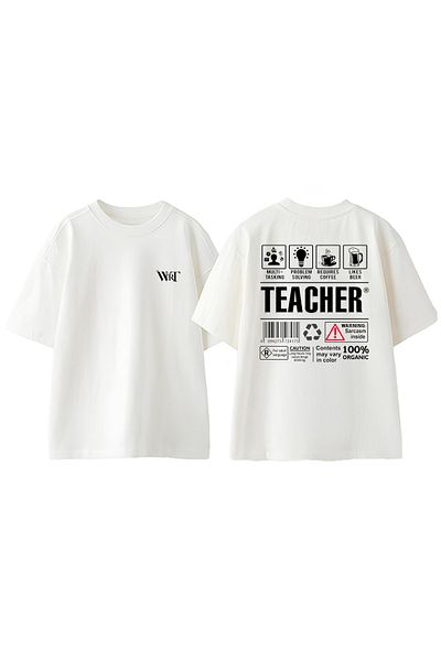 THEWERT Μπλουζάκι Teacher Design Back Printed Βαμβακερό Λευκό Oversize