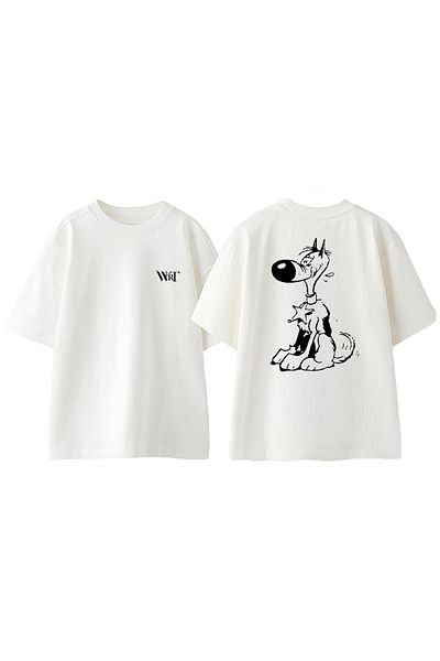 THEWERT Rin Tin Tin Design Back Printed Cotton White Oversize T-Shirt