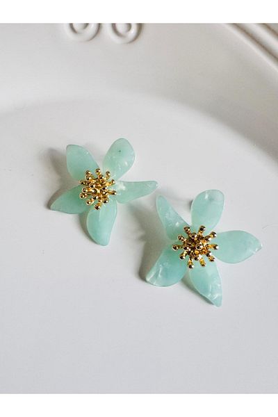 DEVİ fashion Green Flower Earrings 4 cm