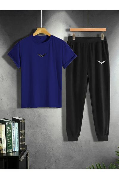 Modern Moda Beige T-shirt Black Sweatpants Jogger- Printed Bottom Top Tracksuit Set Oversize Crew Neck