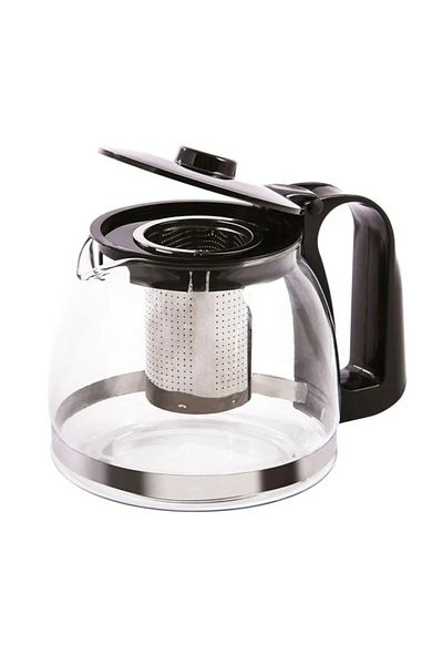 ABYZ ™ Teapot With Infuser, 1250ml, Glass And Black Plastic, Ideal For Aromatic Teas And Infusions