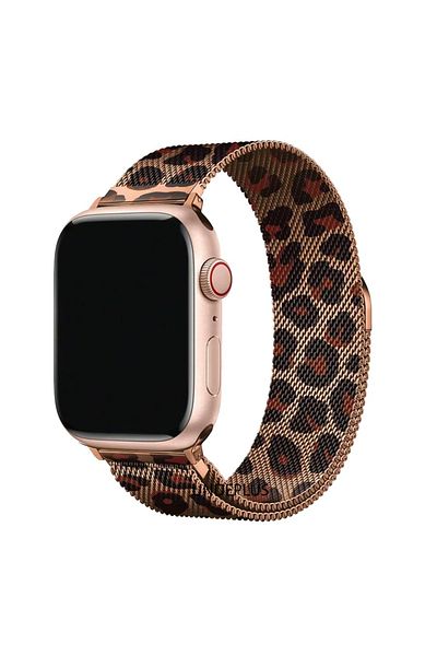 UnDePlus Apple Watch 42/44/45/46/49mm LEOPARD PATTERN Band Milano Loop Metal Band