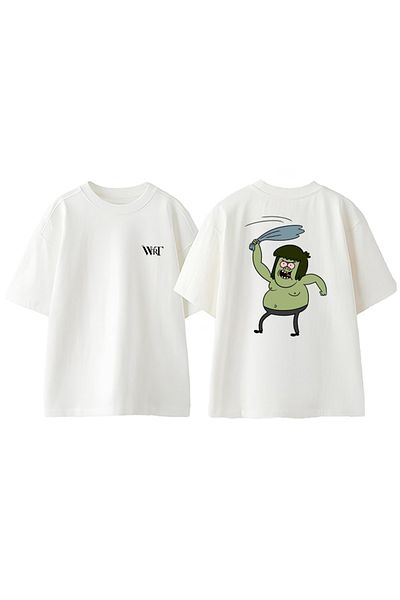 THEWERT Regular Show Muscle Man Design Back Printed Cotton White Oversize T-Shirt