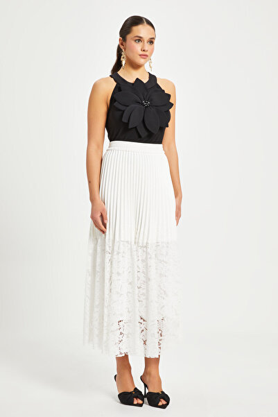 SERPİL Pliseli ve Dantel Detaylı Midi Etek - Modern ve Şık - Günlük ve Özel G...