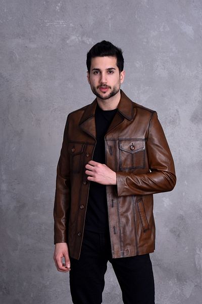 NYC GİYİM TEKSTİL Long Italian Yak Slim Fit Genuine Leather Jacket