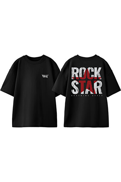 THEWERT Μπλουζάκι Rock Star Design Back Printed Βαμβακερό Μαύρο Oversize T-shirt