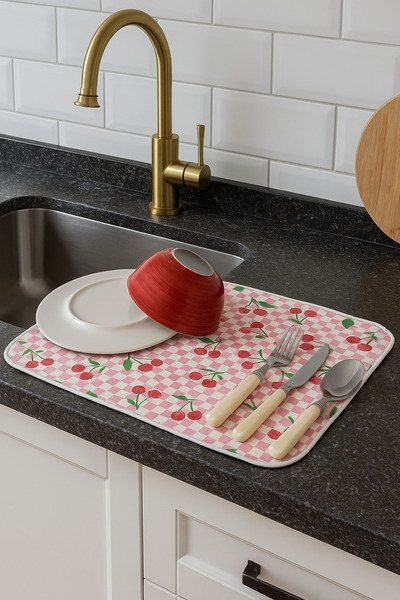 SWITA Bulaşık Kurutma Matı Tezgah Üstü Bulaşıklık Desenli Emici Bulaşık Matı ...