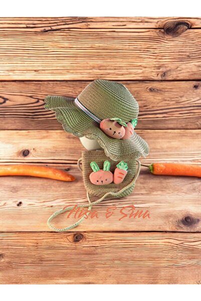 NİSASİNA مجموعة قبعة وحقيبة من القش على شكل أرنب وجزرة