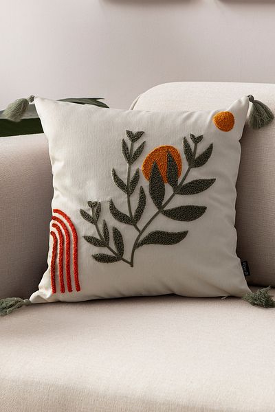SWITA Comfort Series Punch Embroidered Linen Throw Pillow Cover 43X43 cm