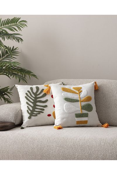 SWITA Comfort Series Double Punch Embroidered Linen Throw Pillow Cover 43X43 cm