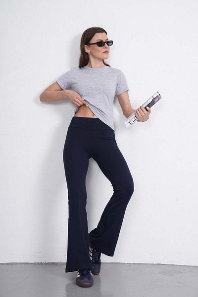 penyebizden Flared Leggings Trousers-Navy Blue