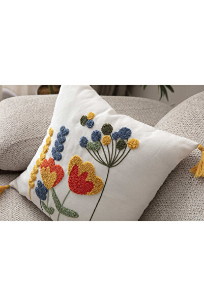 SWITA Comfort Series Punch Embroidered Linen Throw Pillow Cover 43X43 cm