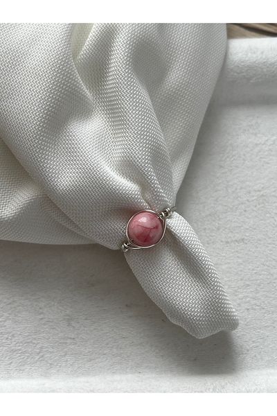 Pel Design 8 mm Pink Opal Stone Adjustable Silver Wire Ring