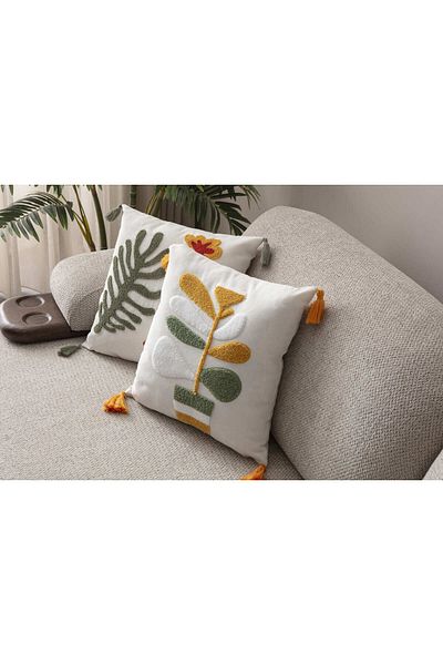 SWITA Comfort Series Double Punch Embroidered Linen Throw Pillow Cover 43X43 cm