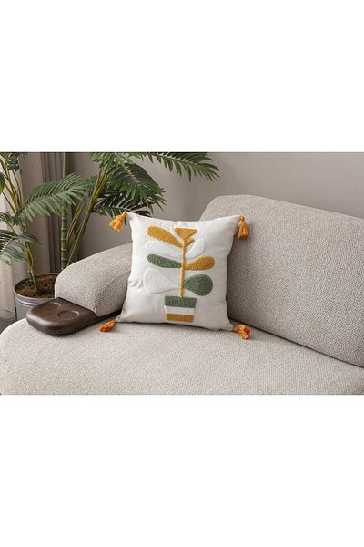 SWITA Comfort Series Punch Embroidered Linen Throw Pillow Cover 43X43 cm