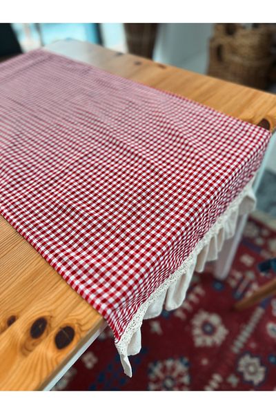 KaiHome Natural Linen Rectangular Runner with Ruffles on Two Sides 40 X 120cm