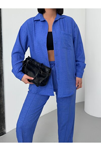 alenmoda Dámska dvojitá ľanová košeľa, nohavice, vrchný a spodný diel