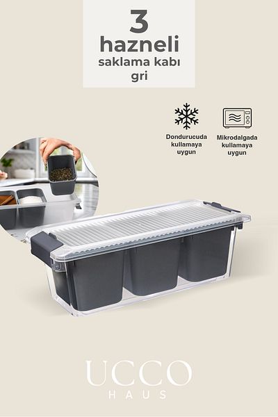 UCCO 3-Chamber Refrigerator Leakproof Freezer Minced Meat Storage Container Organizer Suitable for Microwave and Freezer