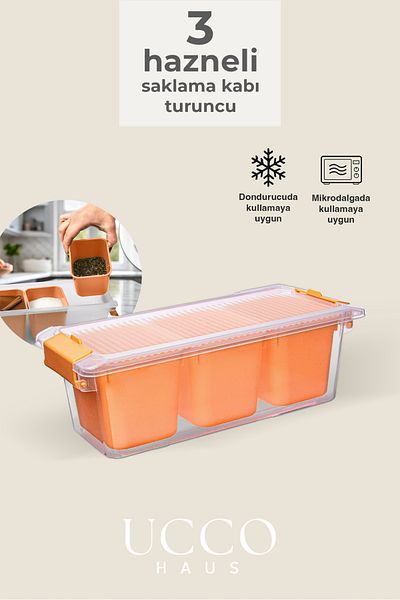 UCCO 3-Chamber Refrigerator Leakproof Freezer Minced Meat Storage Container Organizer Suitable for Microwave and Freezer
