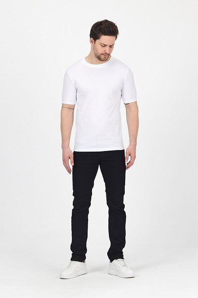 DAMGA JEANS Ανδρικό βαμβακερό κοντομάνικο λαιμόκοψη στενό καλοκαιρινό πακέτο 3 βασικών λευκών μπλουζών