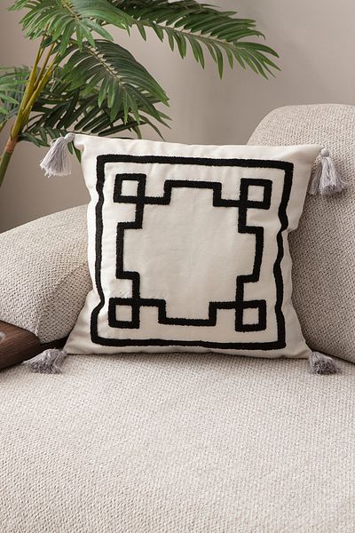 SWITA Comfort Series Punch Embroidered Linen Throw Pillow Cover 43X43 cm