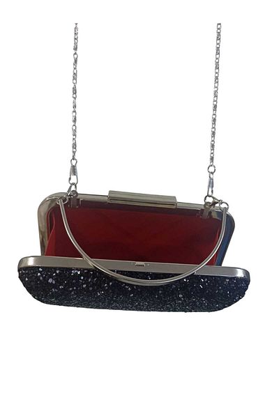 EsareModa Women's Shiny Stone Evening Dress Bag with Strap on Hand and Shoulder Black Color