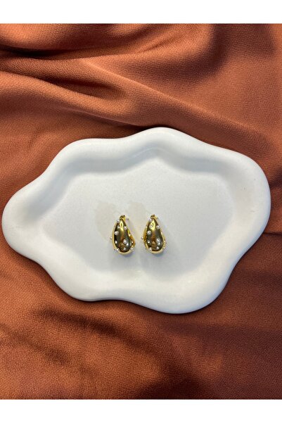 Fam&Co Jewelry 316L Paslanmaz Çelik Taş Detaylı Modern Küpe-Gold