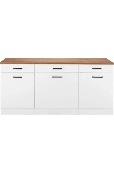 Tdesigno Vals Mutfak 3 Çekmeceli 3 Kapaklı Alt Modül 200 cm - Çok Amaçlı Dolap -Tezgah Dahil