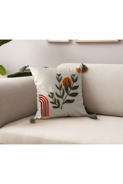 SWITA Comfort Series Punch Embroidered Linen Throw Pillow Cover 43X43 cm