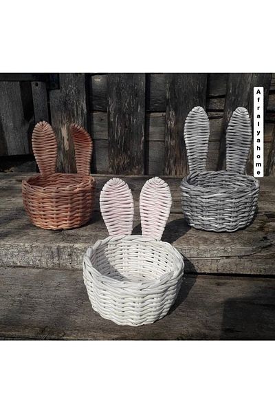 AFRALYAHOME Multi-Purpose Decorative Basket with Rabbit Ears Hand Knitted Mini Flower Pot Flower Pot
