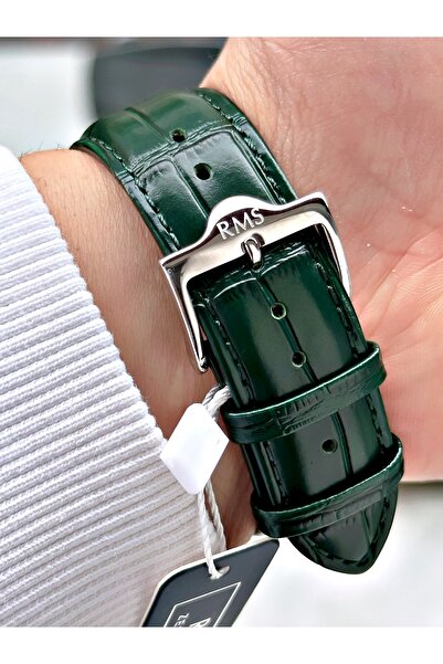 Romanson Özel Tasarım Yeşil Renk Safir Cam Deri Kordon Çelik Kasa Erkek Kol Saati 1632.05