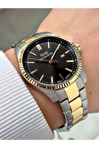 Romanson With Calendar Silver-Gold Color Steel Band Steel Case Men's Wristwatch with 24 Months Guarantee 1623.08