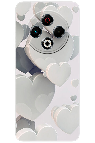 TECNO Spark 30 (KL6) Uyumlu Kılıf Desen Baskılı Silikon Beyaz Kalpler STK:259...