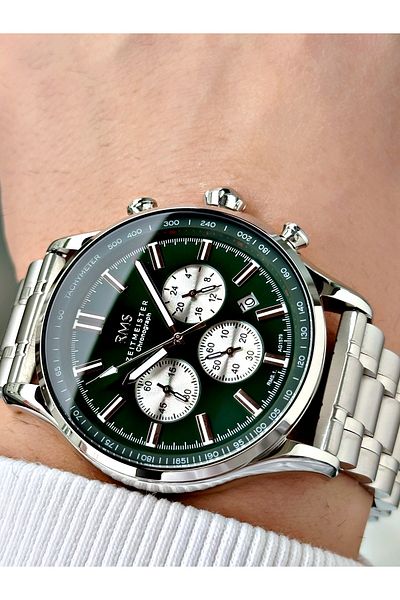 Romanson Function Silver-Green Color Steel Cord Steel Case Men's Wristwatch with 24 Months Warranty 1579.05
