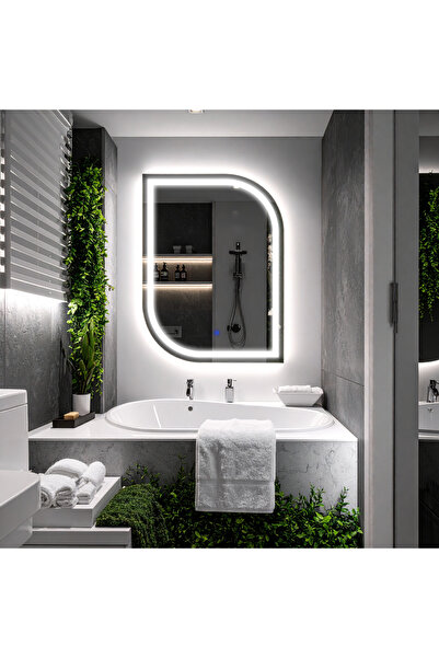 lumora mirror design Curva Beyaz Led'li Kumlamalı Lavabo & Banyo Aynası (Doku...